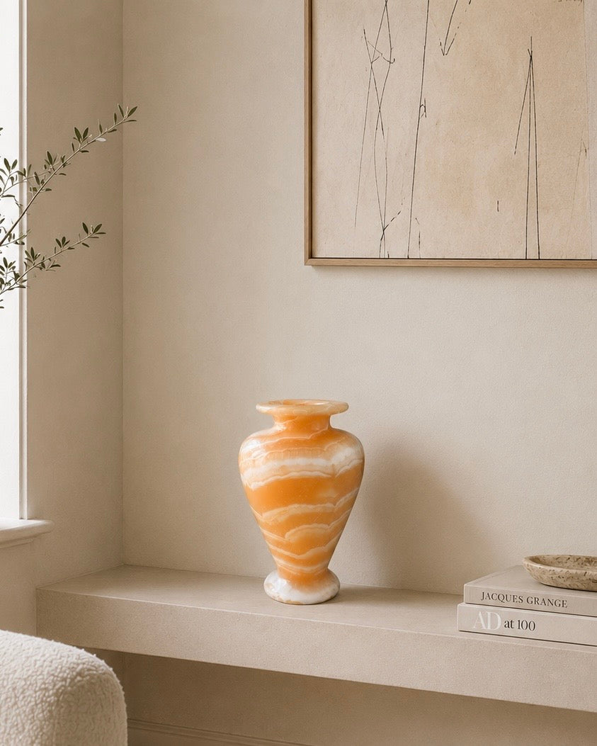 Vintage Neoclassical Solid Onyx Vase – c. 1970s–1980s