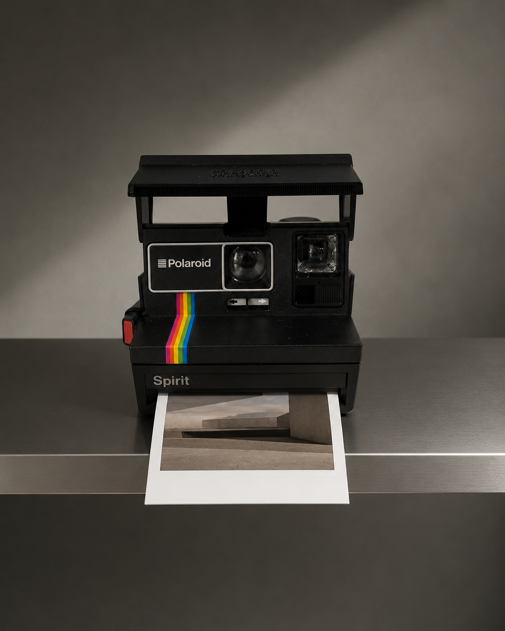 Polaroid Spirit Instant Film Camera (Rainbow Stripe Edition) – c. 1982–1985