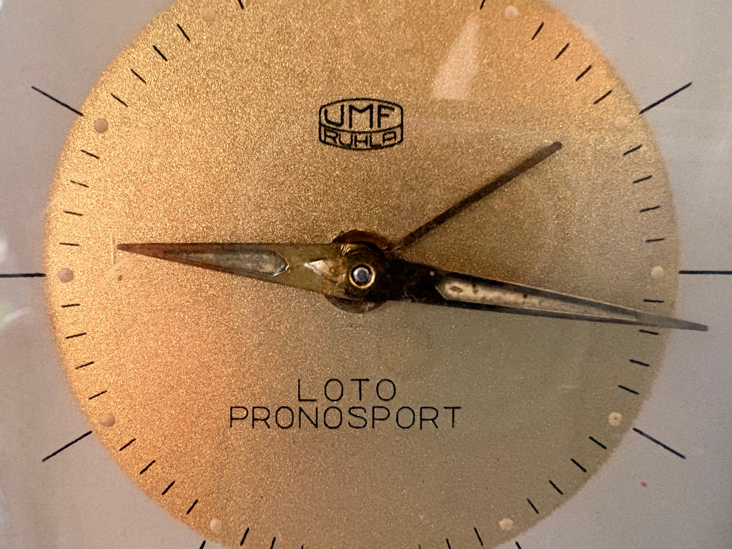 UMF Ruhla "Loto Pronosport" Asymmetric Alarm Clock – c. 1950s–1960s
