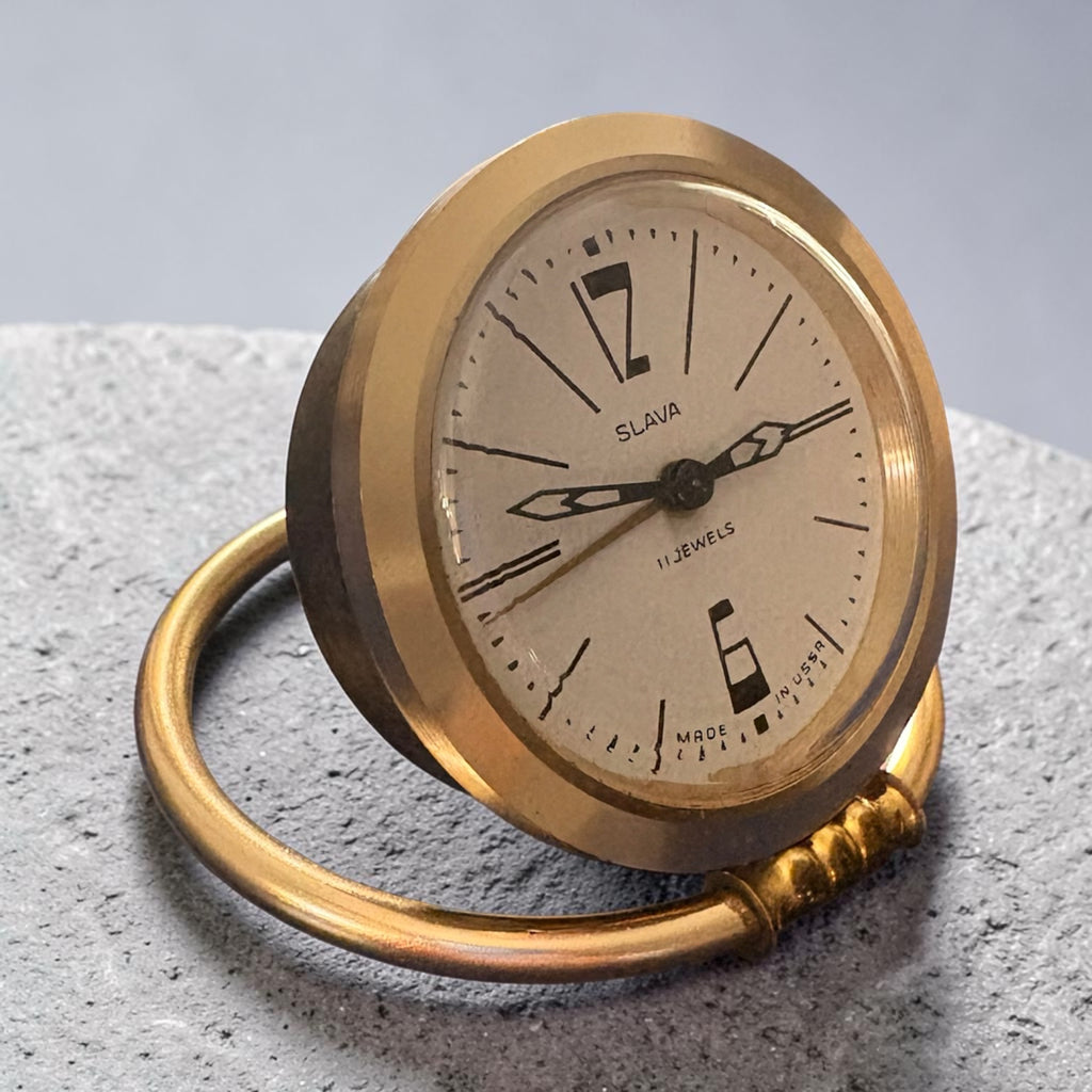 Slava Mechanical Ring Stand Desk Clock – c. 1970–1979